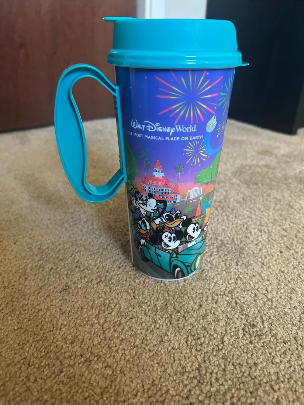 Disney Colorful Mickey & Friends Travel Mugs with Orange and Teal Lids
